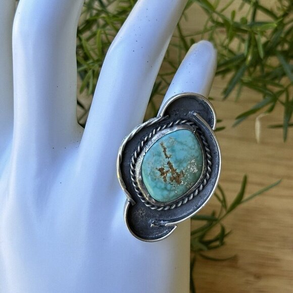 VTG‎ Old Pawn Native American Ring Size 5 Blue Royston Turquoise Stone Sterling - Picture 2 of 8